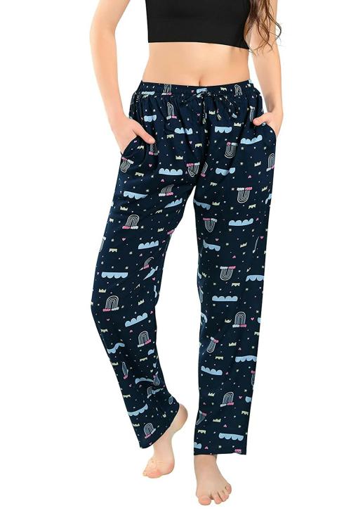 French Lime Women Blue Printed Rayon Pajamas