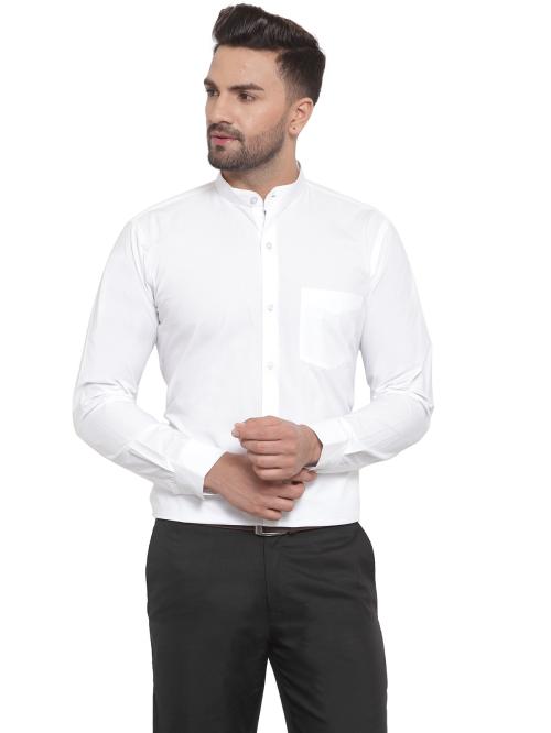 White Mandarin Collar Cotton Shirts For Men