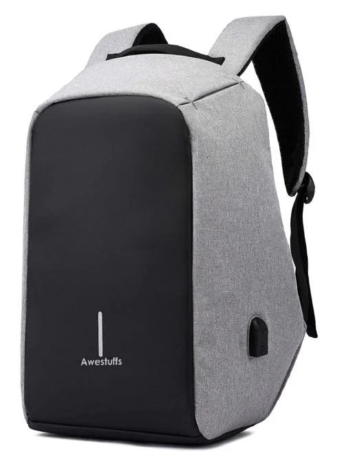 Awestuffs Anti-Theft Water Resistant Stylish Classic Laptop Backpack with USB Charging Port ( Grey )