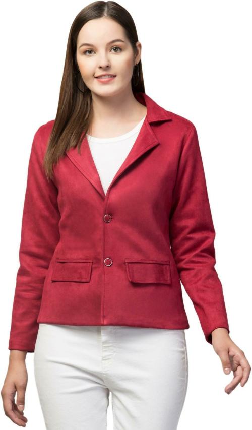 EUPHORIA WARDROBE Women Red Solid Suede Coats_XL