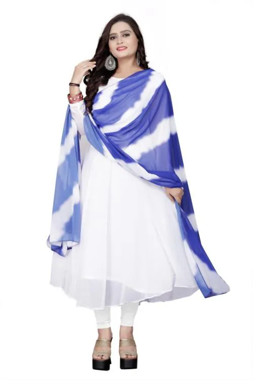 Harrica Fashion Women's Long Kurti Kurta With Dupatta - Blue White Dupatta