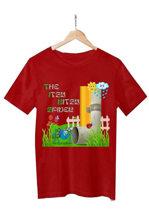 Thebabyshark Unisex Toddler Red Itsy Bitsy Spider Printed Cotton Round Neck T-Shirt (1-2 Years) Size 22
