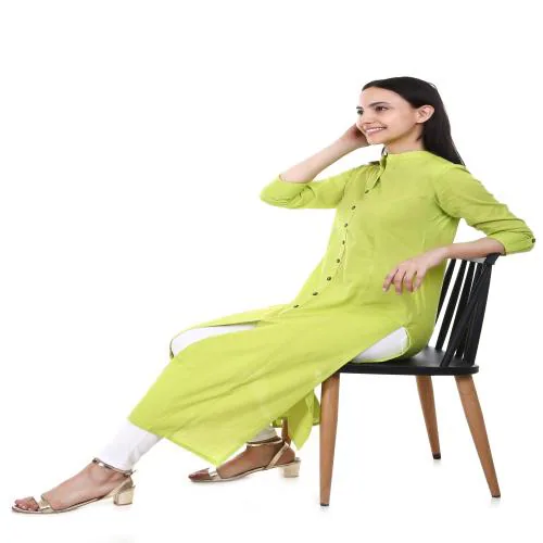 BE DRESSED white a line kutra with wooden buttons for women and girls | long kurta | casual kurta | printed trendy and stylish kurta