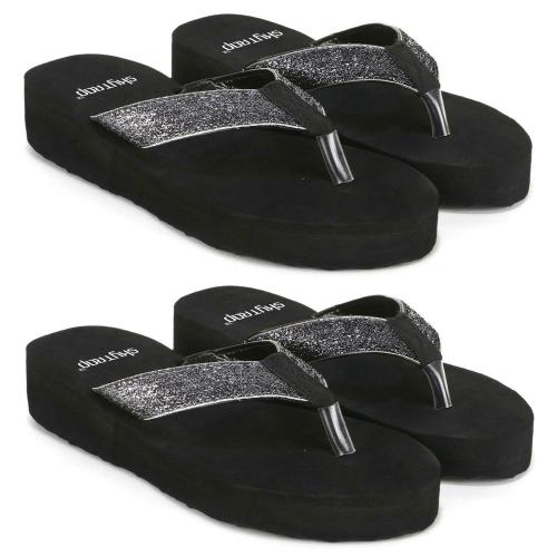 Skytrap Grey Solid Shimmer Slippers Flipflop for Women Combo of 2