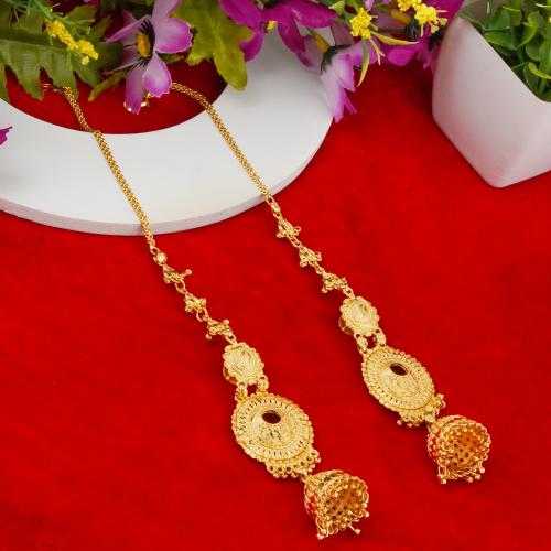 Mansiyaorange One Gram Gold Plated Screw Openable Jhumki Earrings With Ear Chain For Women