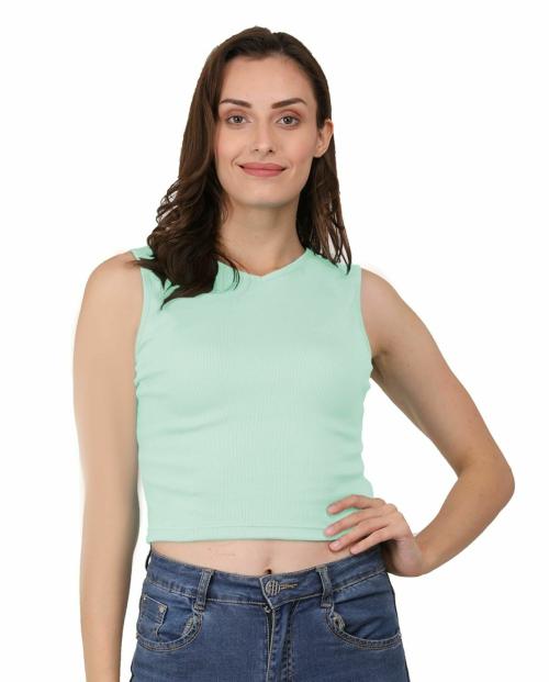 AD2CART A1595 Women's Casual Stretchy V Neck Sleeveless Crop Tops for Women