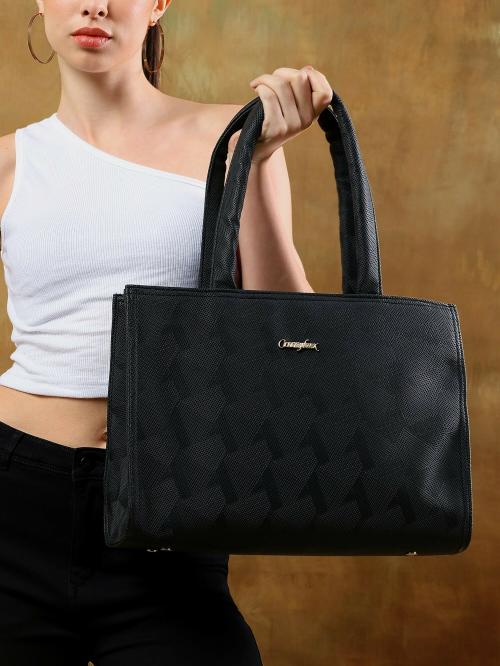 Carrylux Spacious Tote Handbag Shoulder Bag For Women With Embossed Geometric Print