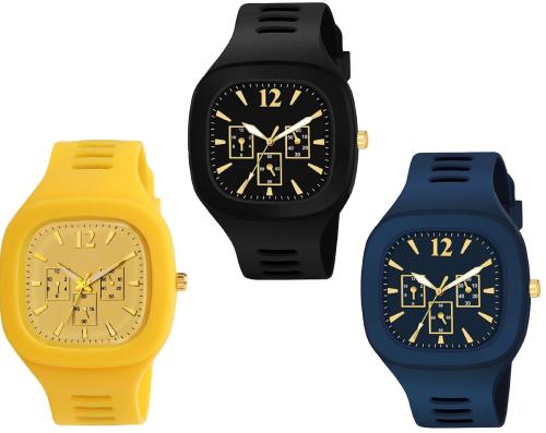 hala Combo of 3 Analog Collection Analog Watch - For Boys & Girls Combo Pack Of 3 Black, Blue, Yellow