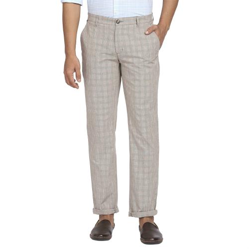 Buy COLORPLUS Men Brown Checkered Cotton FlatFront Pants Online at