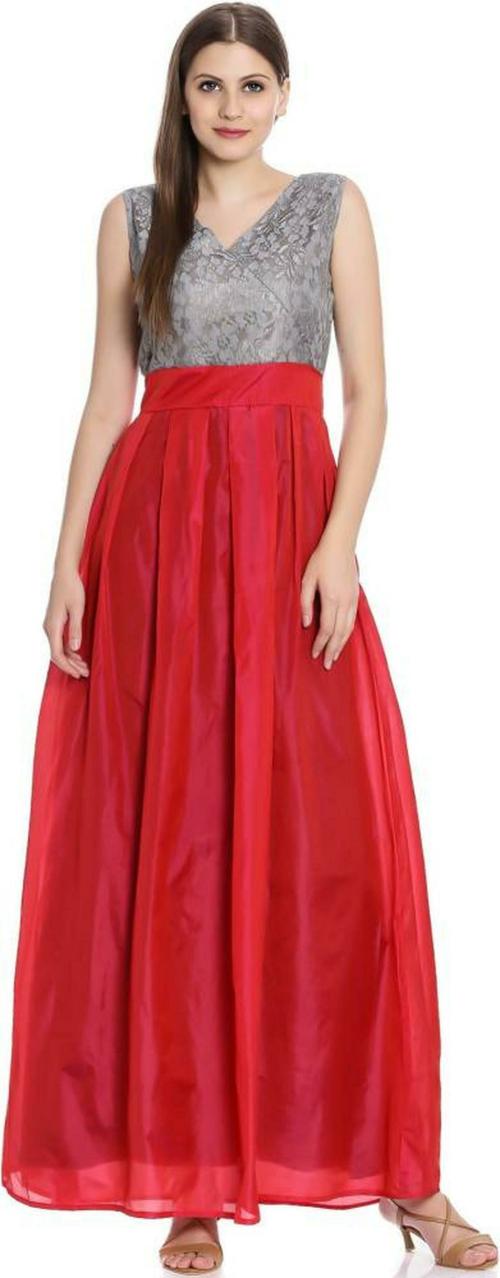 scenestealer Women Red Solid Poly Silk Maxi Dress - XL