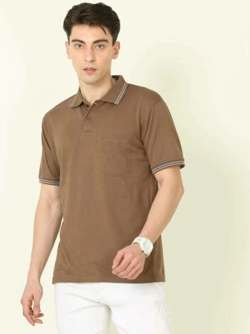 VMP casuals Solid Men Polo Neck Brown T-Shirt () L