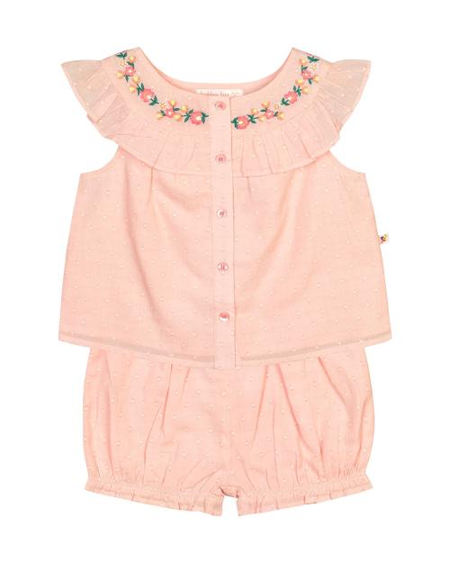 Budding Bees Baby Girls Pink Embroidered Top-Bloomers Set
