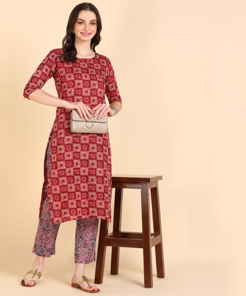 Hiva Trendz Women's Ethnic Wear Cotton Printed Kurti With Pant Set