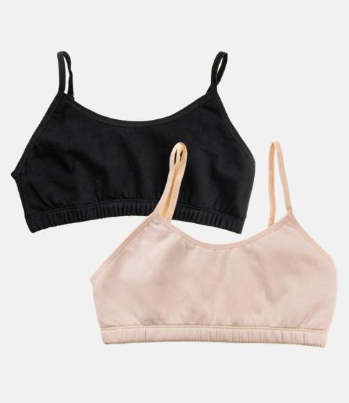 Adira | Starter Bra For Teens | Teen Bras With Flat Padding For Coverage | Gives Confidence At School | Beginners Bra With Comfortable Strecthy Cotton | Pack Of 2 | Black & Skin | XXL