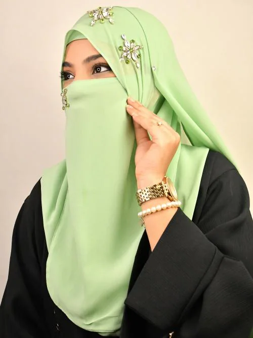 WRAP MY HIJAB Green Luxury Bridal Wedding Wear Hijab Scarf With Stonework