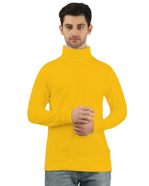 TRUS TEE Solid Men High Neck Yellow T-Shirt