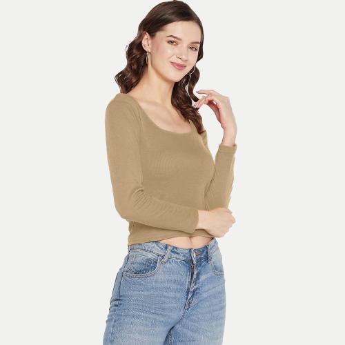 Rad Prix Women Blue Ribbed Front Cut Out Full Sleeve Top