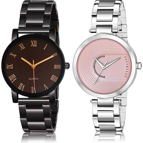 NEUTRON Latest Luxury Roman Numbers Chain And Chain Black And Silver Colour Analog Metal Belt 2 Watch Combo For Women And Girls - GCPL15-GM218