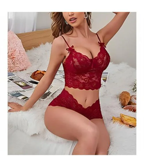 Buy Sparklesandsatin Sexy Floral Lace Pajamas Lingerie Sleepwear Bra and  Panty - 2 Piece Nightwear (Red) Online at Best Prices in India - JioMart.