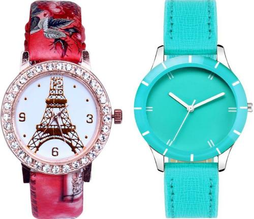 TRUE COLORS Analog White Dial Red and Blue Strap Wrist Watch for Girls (Pack of 2)