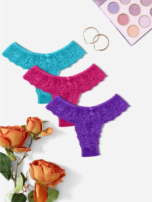 Nisixdec Stylish Net Lingerie Set for Honeymoon G String Thong Sexy Panties for Women-Valentine Gift Panty Intimate Wear Romantic Lingerie Surprise Gift for Your Gf Wife Lover-V Shape Panty-net penti Pack of 3 (Light Blue,Pink,Purple)(Size-XL)