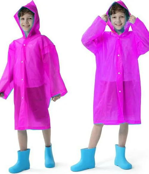 INFISPACE Kid's Reusable EVA Rain Poncho Raincoat| Rain Jackets Long with HoodEva Boys Pink Color Raincoat pack of 1