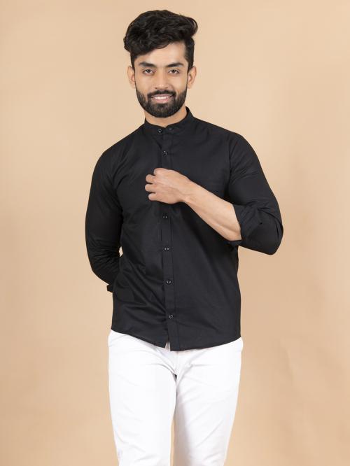 Tistabene Black Linen Chinese Collar Shirt (Small)