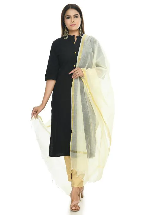MOEZA Women's Off White (Cream) Banarasi Piping Dupatta