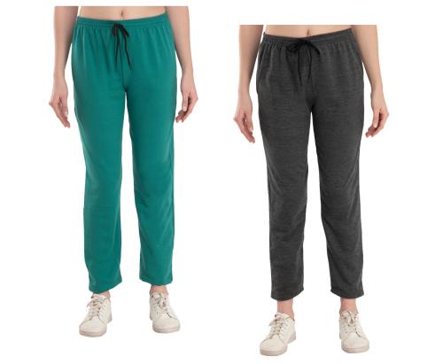 IndiWeaves Women Solid Fleece Warm Lower Trackpants for Winter Wear (Pack of 2) Multicolor