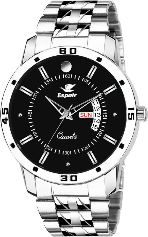 Espoir Men Black Dial Silver Strap Analog Watch