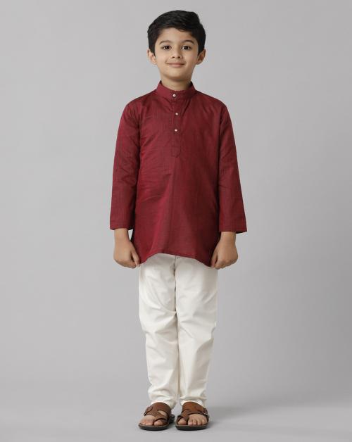 Ramraj Cotton Boys Red Kurta with Cream Pyjama Set