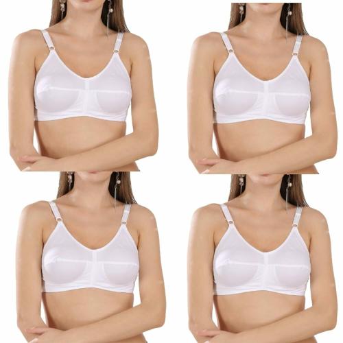 FASHION BONES Premium Pure Cotton Full Coverage Daily Use Bra for Women and Teenage Girls | Non Padded | Wire Free | Available in All Cup Sizes A, B, C, D & DD | Pack Of - 4 (White) (36C)