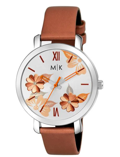 MORRIS KLEIN MK-4015 WHITE DIAL & BROWN LEATHER STRAP ANALOG WATCH FOR WOEMENS & GIRLS