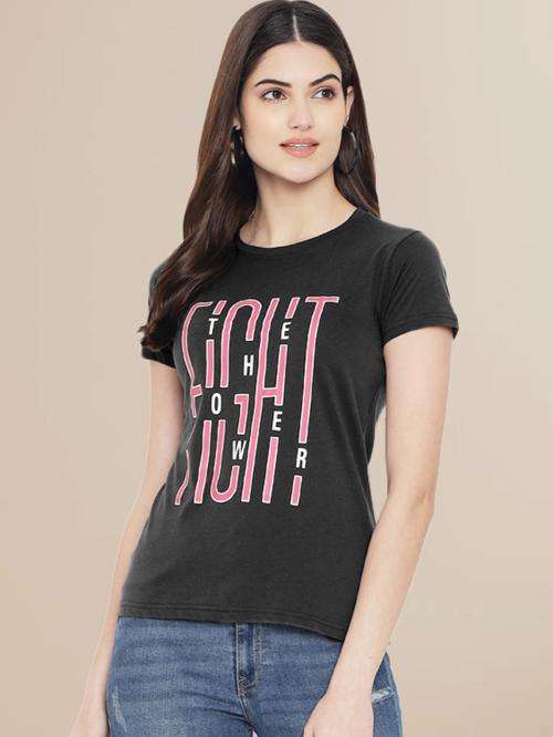 Fabflee Women Typographic Printed Pure Cotton Top | Tops | T-Shirts| Tops For Women | tshirts for women