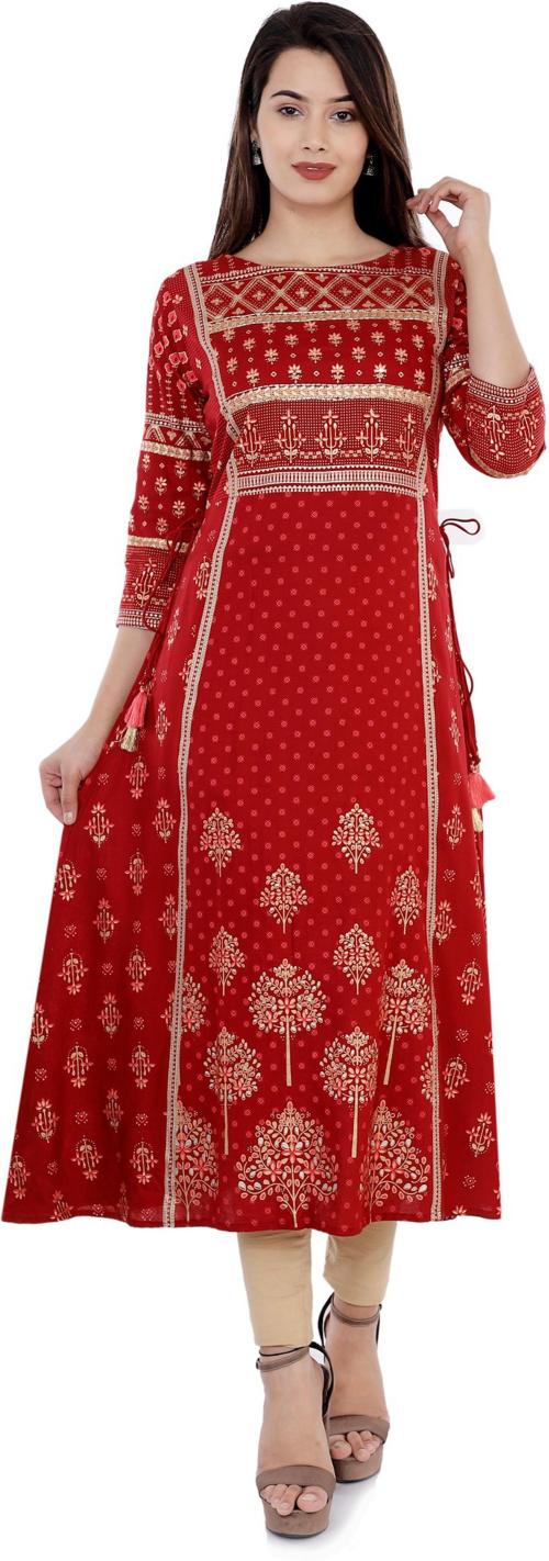 Unisets Womens Maroon Printed Rayon Kurta