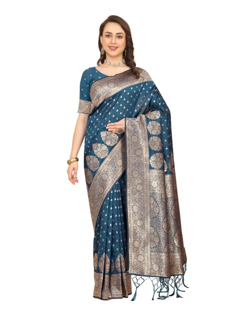 Rajarha Women's Top Dyed Rap Jacquard Silk Saree With Unstitched Blouse Piece| Saree Length-6.40meter, Blouse Piece Length-0.90meter, Rama