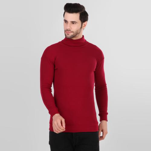 DIAZ Winter Wear High Neck Cotton Plain Full Sleeve Turtle Neck T Shirt for Men Size M Color Maroon