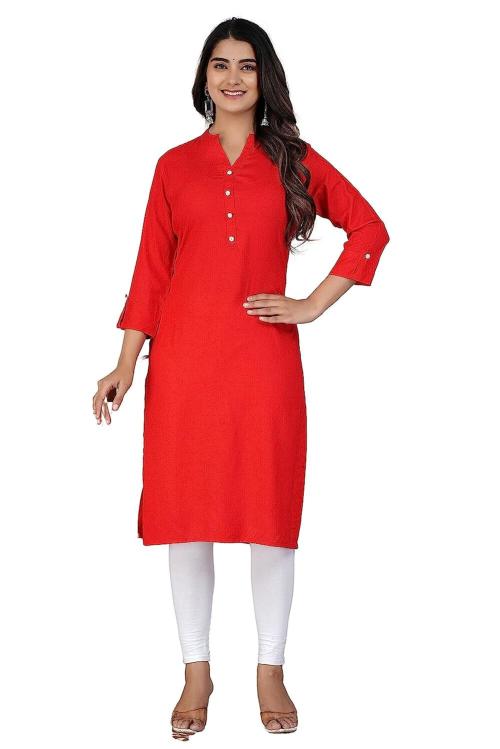 JTB PRESENT Women's Rayon Regular Fit 3/4 Sleeves Red Straight Kurti for Ladies & Girls