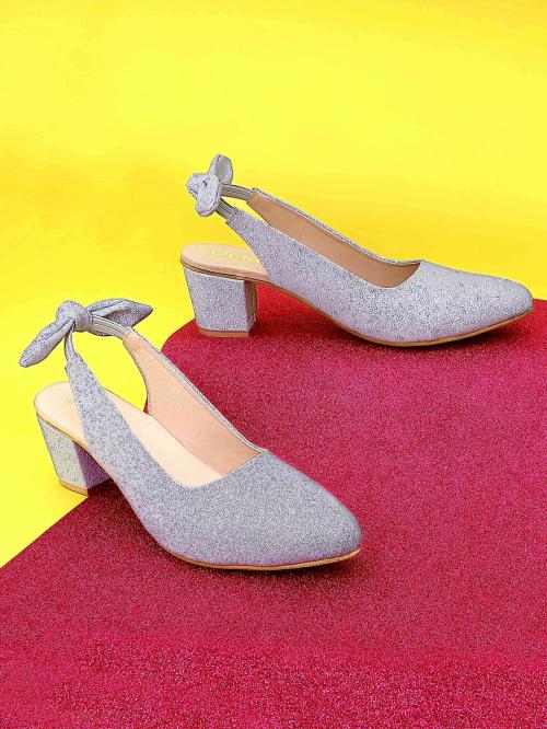 Dchica Silver Glitter Embellished Slingback Stilettos Classic Heels Perfect For Casual Occasion & Parties For Kids