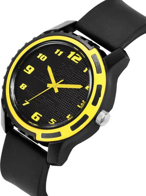 Blutech Analog Yellow Dial Black Strap Watch For Men