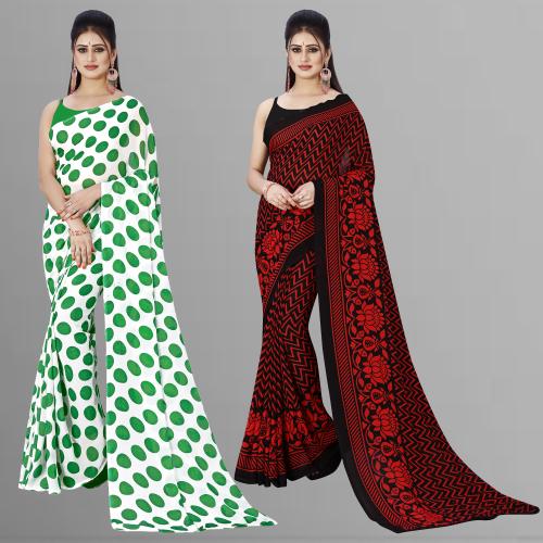 Anand Women Multicolor7 Self Design Pattern Georgette Pack of 2 Saree With Blouse