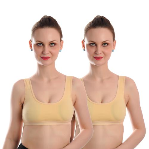 Women Lightly Padded Full Coverage Sports Bra (Pack Of 2)(Beige)