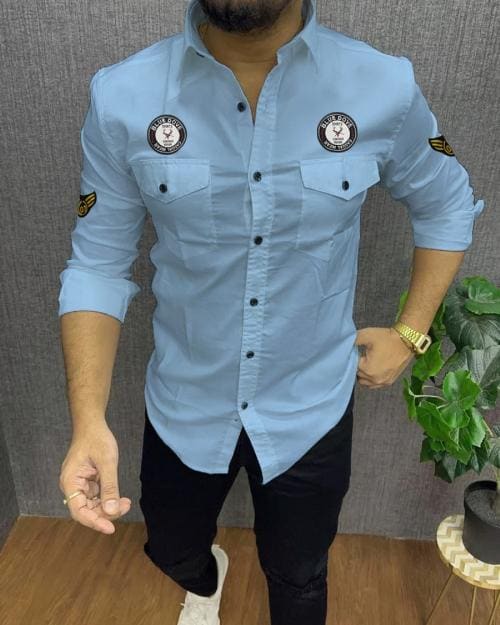 Blue dove Double pocket Shirt Men Regular Fit Solid Spread Collar Cotton Casual Shirt