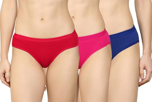 PIBU -Women Cotton Silk Hipster Multicolor Panties Combo -100% Cotton ( Pack of 3 ) ( Color : Red,Blue,Pink ) ( Pattern : Solid )