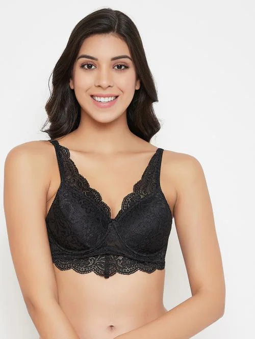 Clovia Black Solid Lace Bralettes Bra