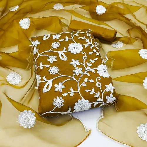 Panzora Elegant Organza Ensemble Unstitched Salwar Suit Dress Material