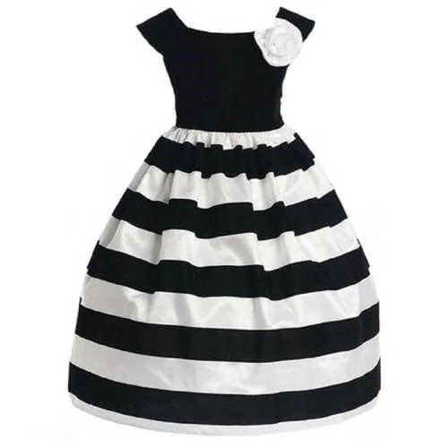 Wish Littlle Girls Multicolour Polyester Striped Square Neck Knee Length Dress - 7 Y