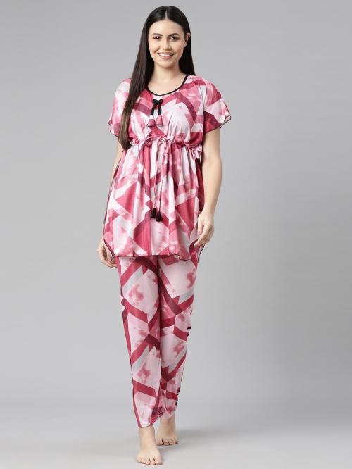 Loody'S Women Pink, White Satin Night Suit Set (Xxl) | Satin Nighties | XXL Nighties | Night wear | Sleepwear / Night Dress