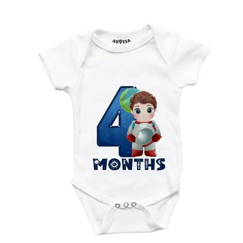 Arvesa 4 Month Monthly Birthday Unisex Baby 3-6 Month White Romper Onesie R-1012-M-WHITE