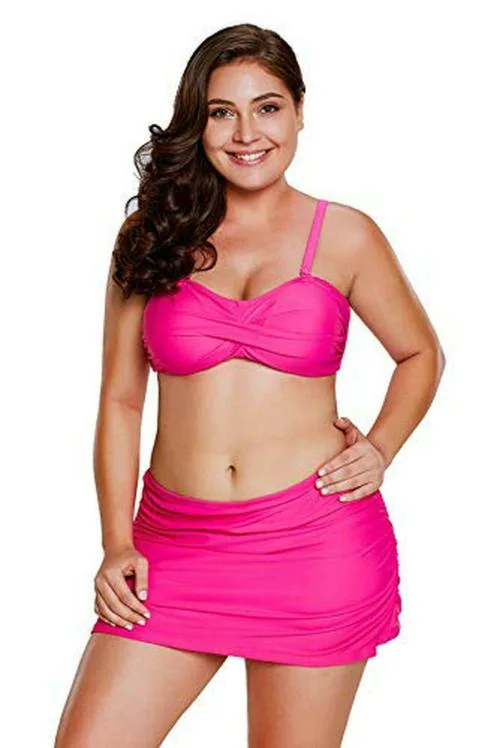 Plus Curvves Plus Size Rosy Bandeau Bikini Swimwear 2pcs Skirtini Swimwear - 3XL